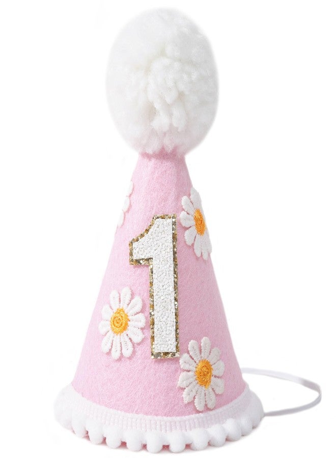 LINGANA First Birthday Hat - Baby Party Decor, Outfit Girl Boy Photo Booth Props, Cake Smash Backdrop (Pink Daisy) - Image 1